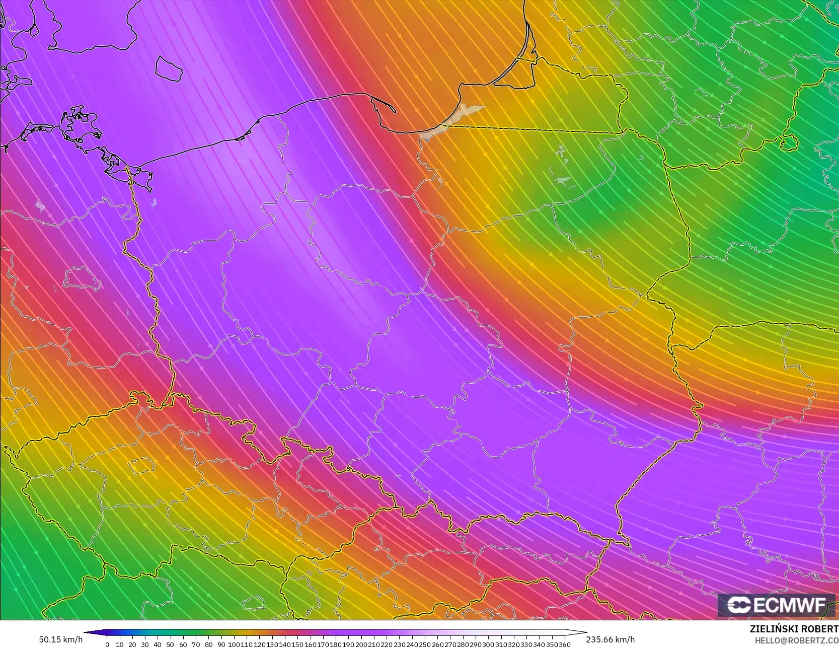 ECMWF IFS 0.25° modelo - Polonia, Viento a 300 hPa (corriente en chorro)