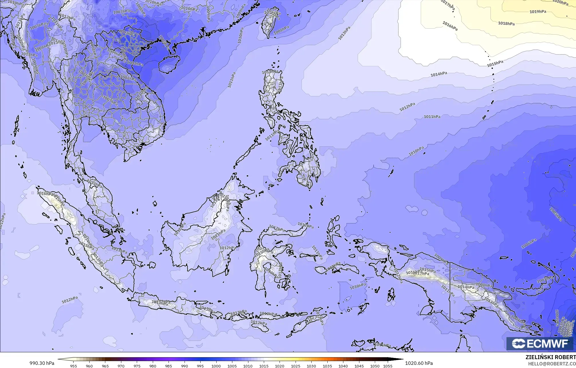 ECMWF IFS 0.25° modelo - Sudeste Asiático, Presión