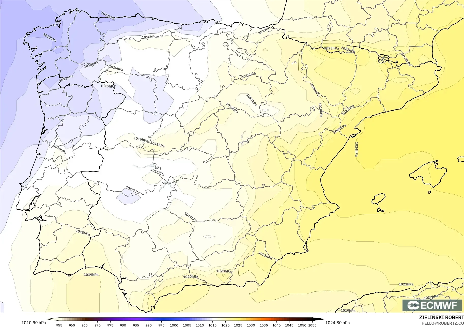 ECMWF IFS 0.25° modelo - España, Presión