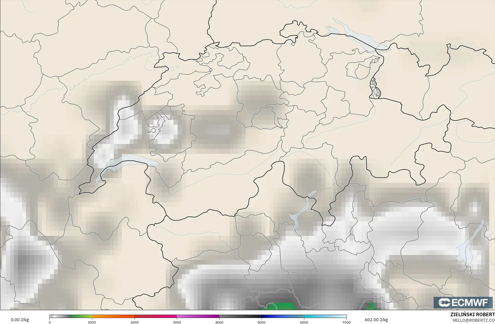 ECMWF IFS 0.25° modelo - Suiza, CAPE