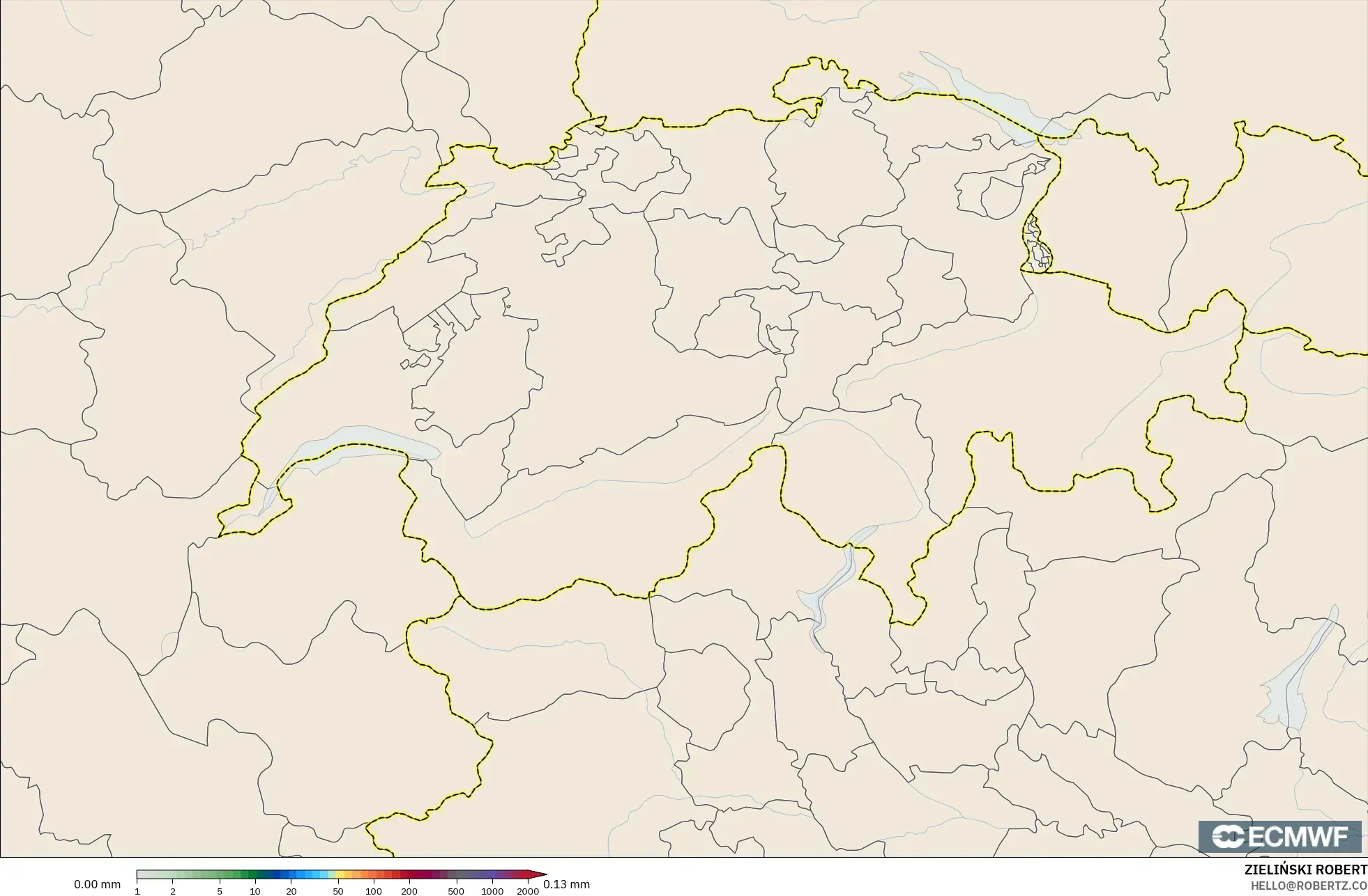 ECMWF IFS 0.25° modelo - Suiza, Acumulación de precipitación