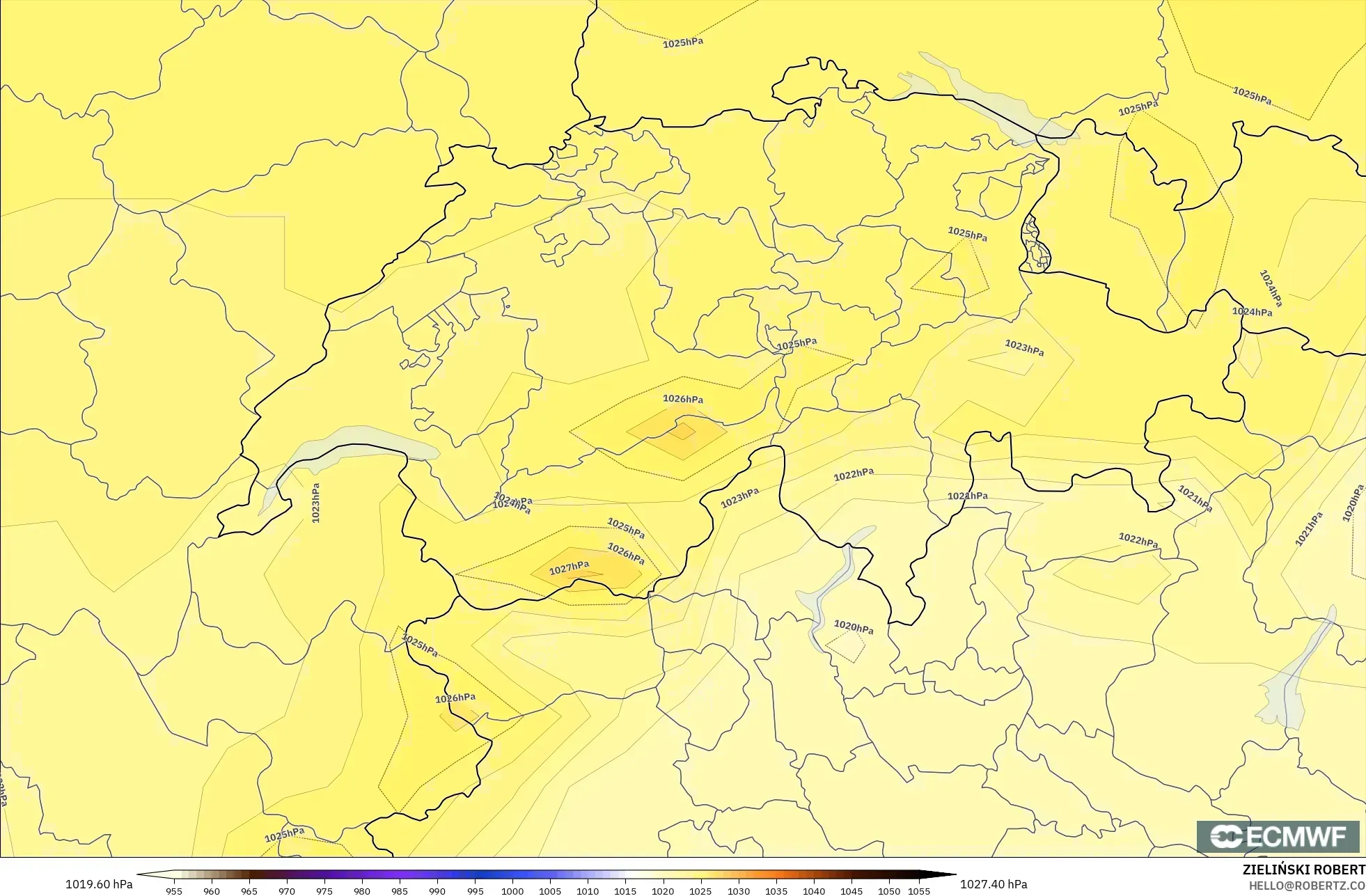 ECMWF IFS 0.25° modelo - Suiza, Presión