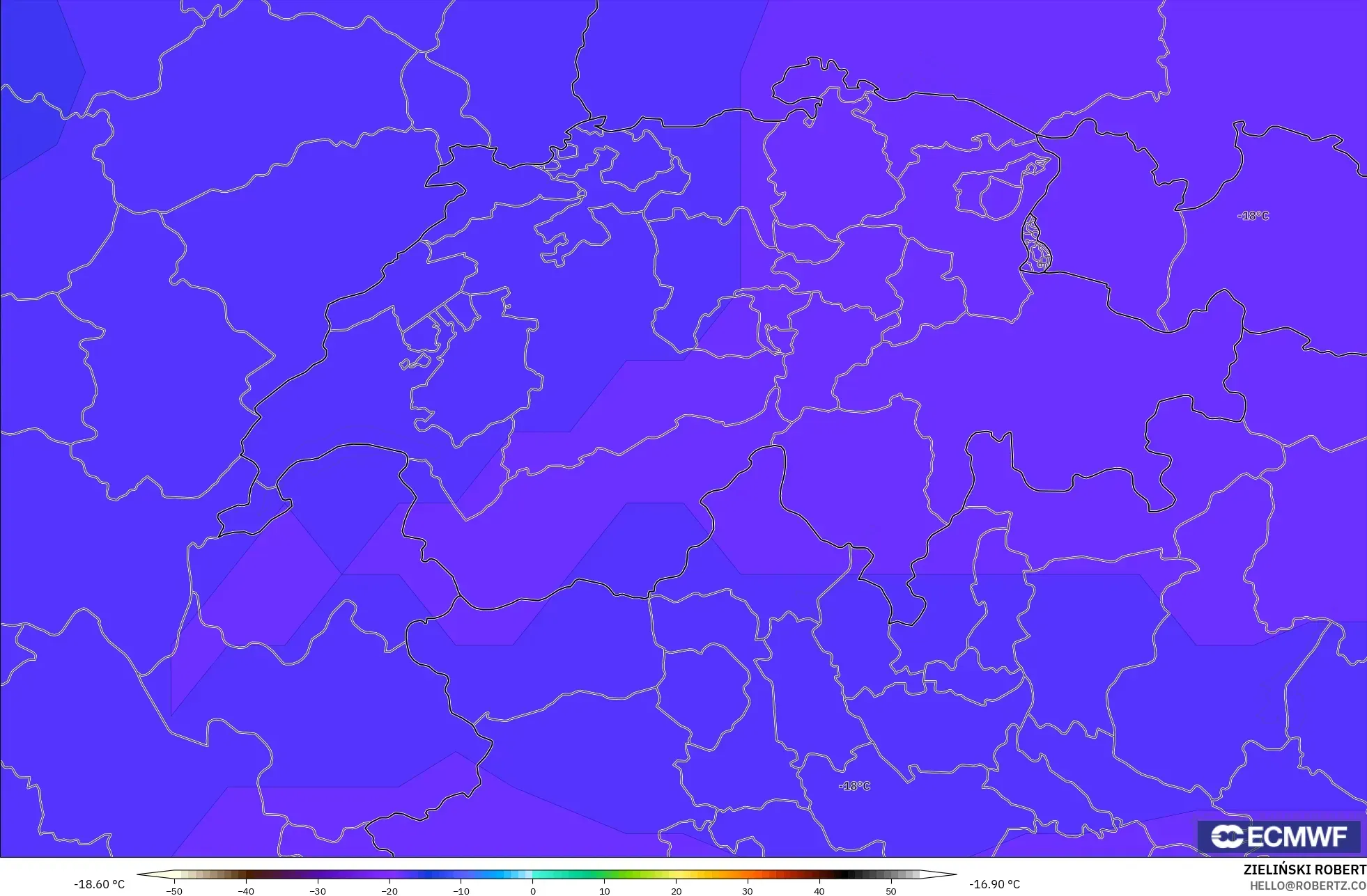 ECMWF IFS 0.25° modelo - Suiza, Temperatura a 500 hPa