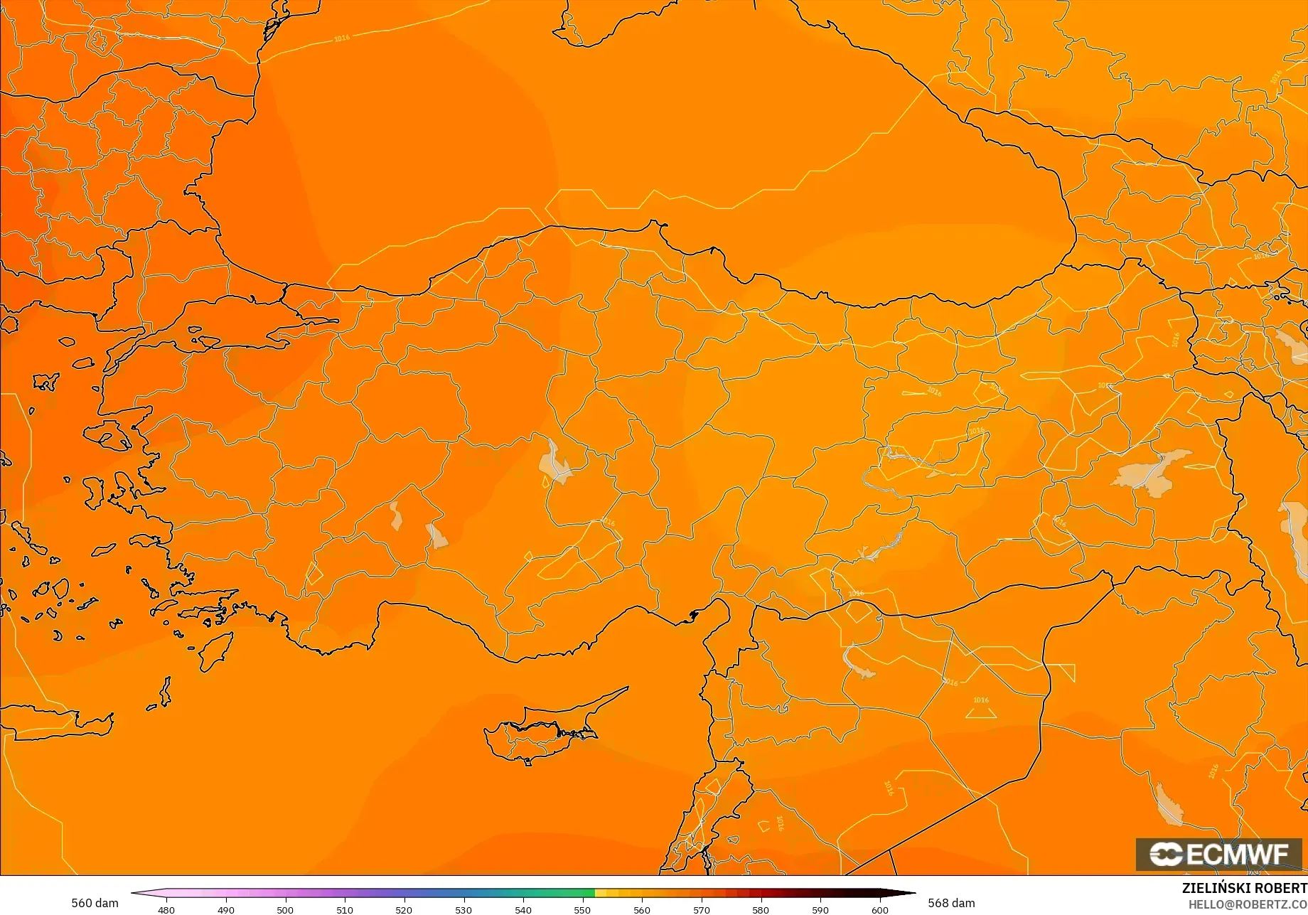 ECMWF IFS 0.25° modelo - Turquía, Altura geopotencial a 500 hPa
