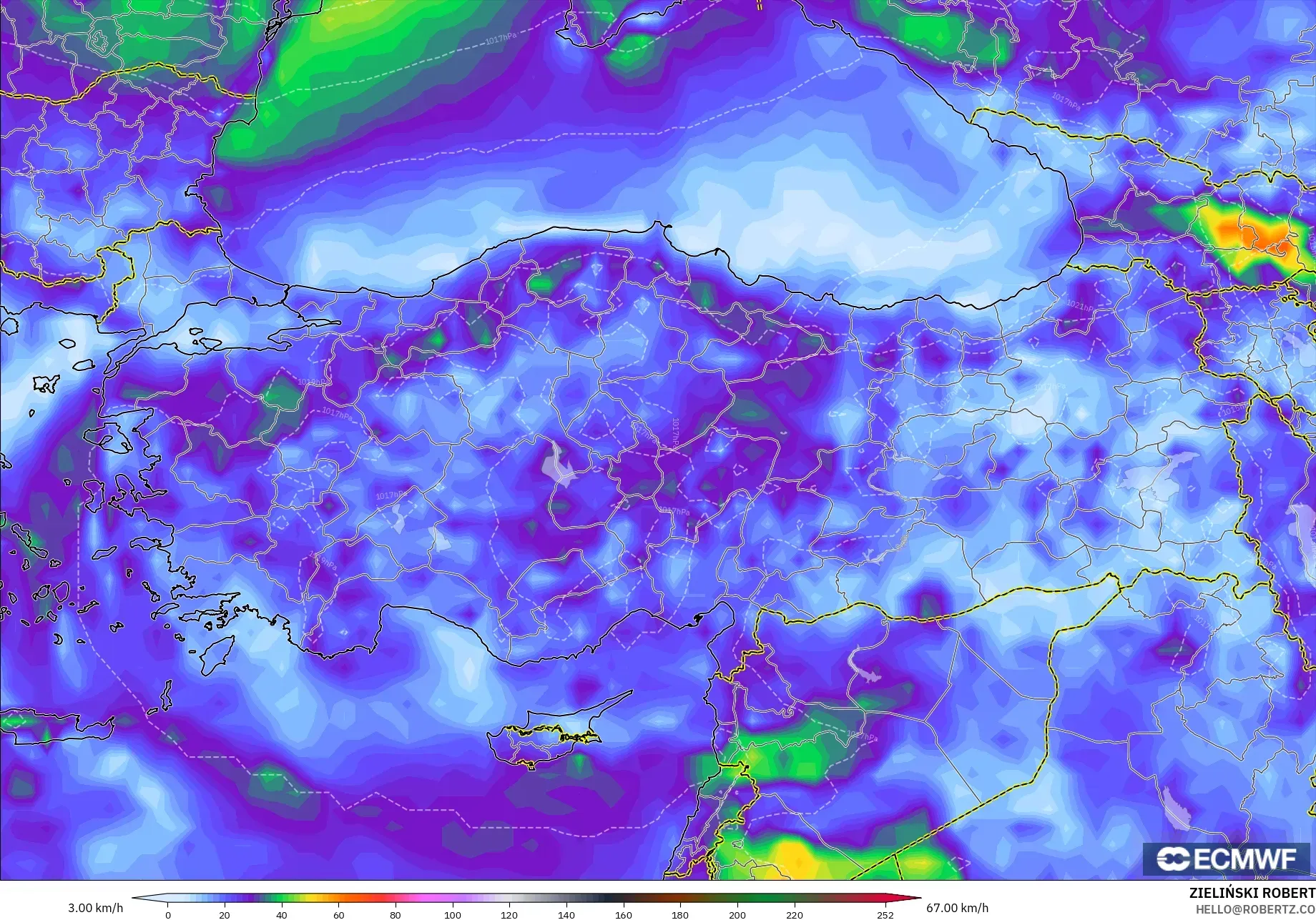 ECMWF IFS 0.25° modelo - Turquía, Ráfagas de viento