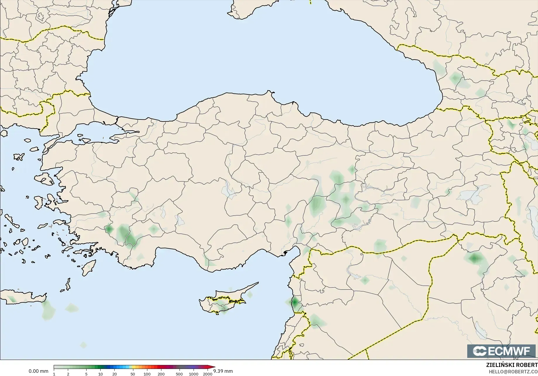 ECMWF IFS 0.25° modelo - Turquía, Acumulación de precipitación