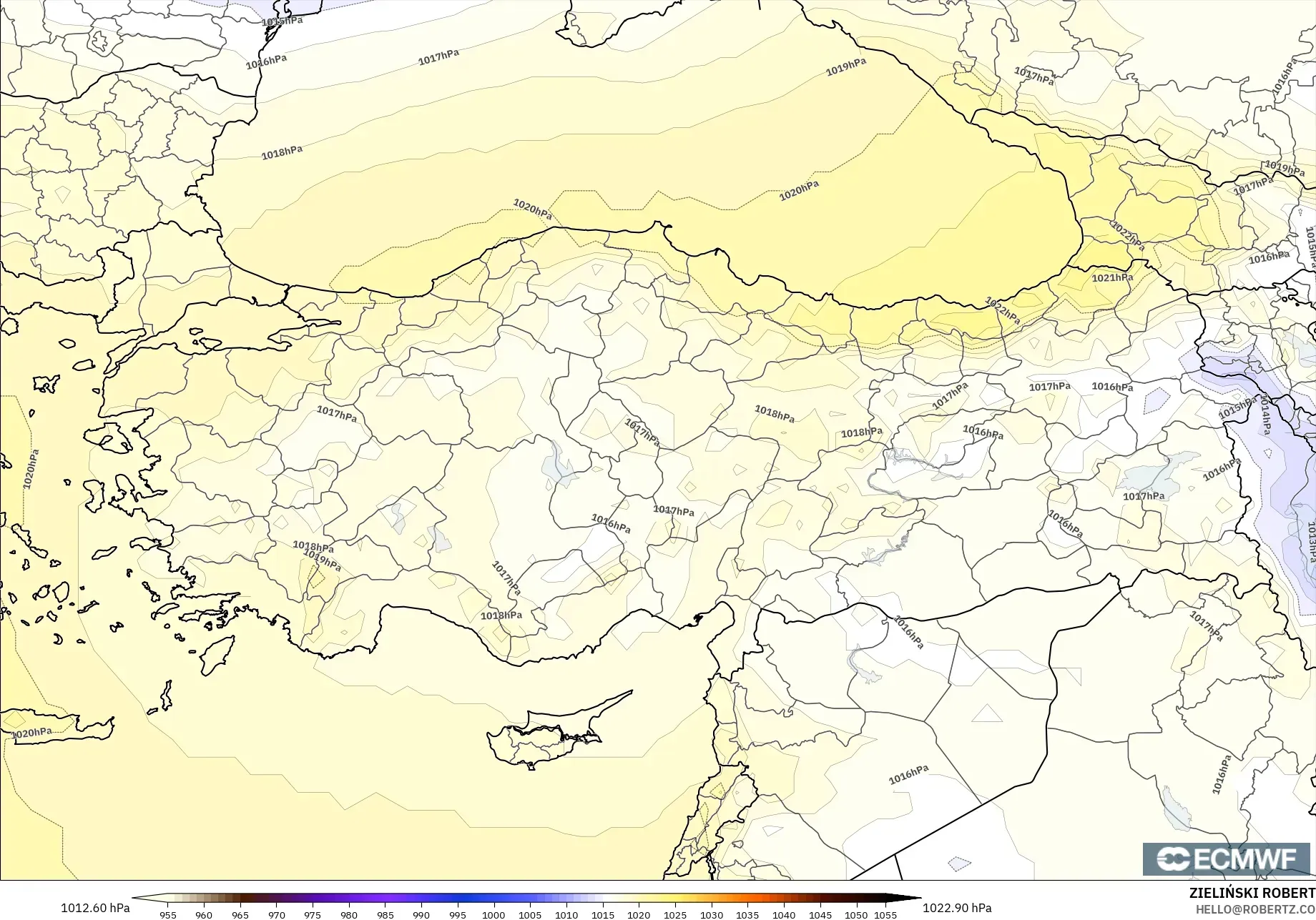 ECMWF IFS 0.25° modelo - Turquía, Presión
