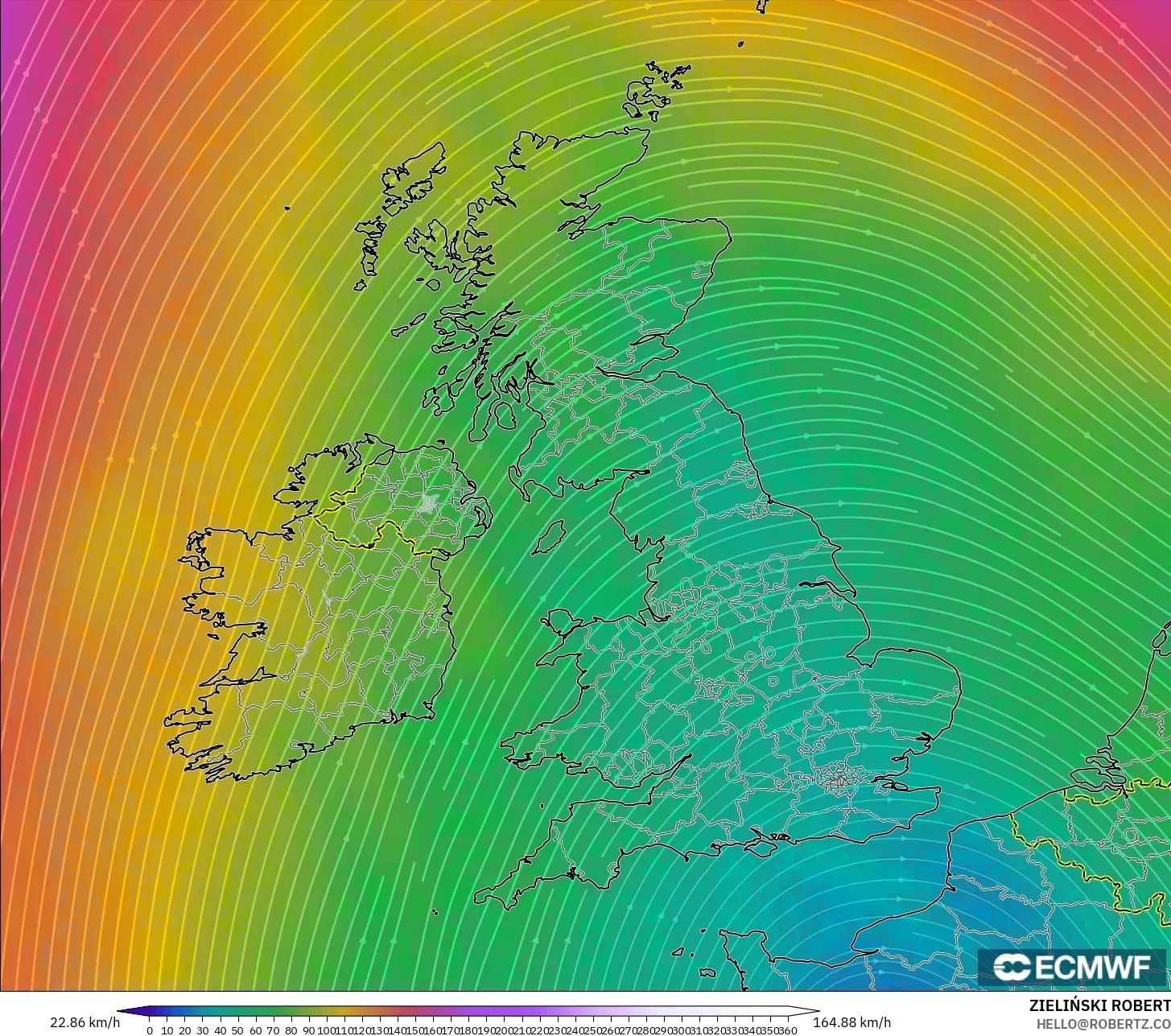 ECMWF IFS 0.25° modelo - Reino Unido, Viento a 300 hPa (corriente en chorro)