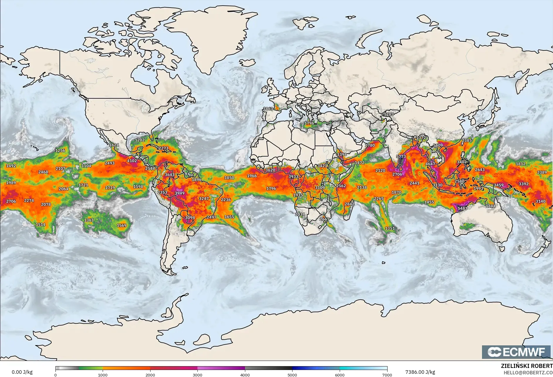 ECMWF IFS 0.25° modelo - Mundo, CAPE