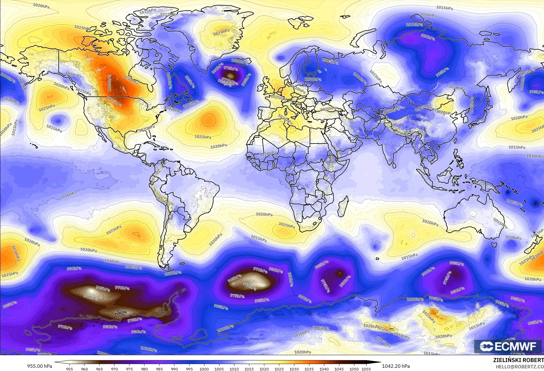 ECMWF IFS 0.25° modelo - Mundo, Presión