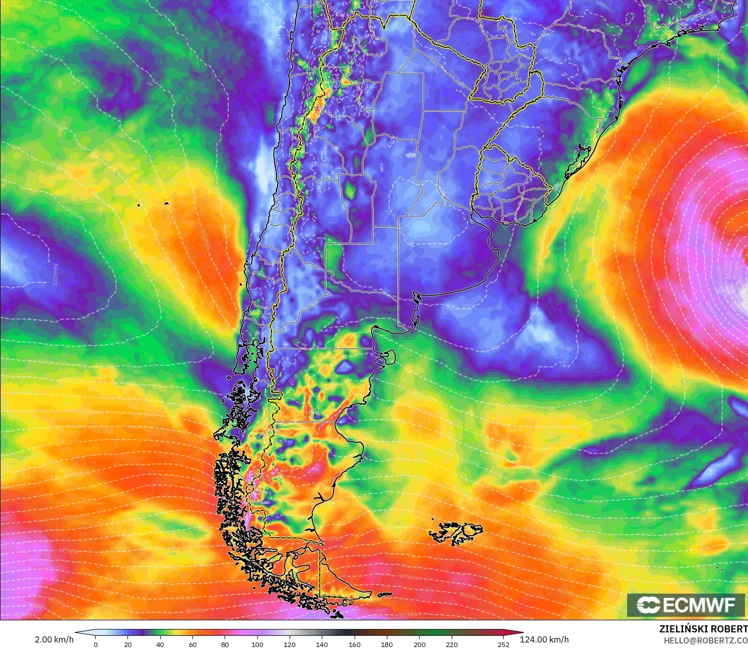 ECMWF IFS 0.25° modelo - Argentina, Ráfagas de viento