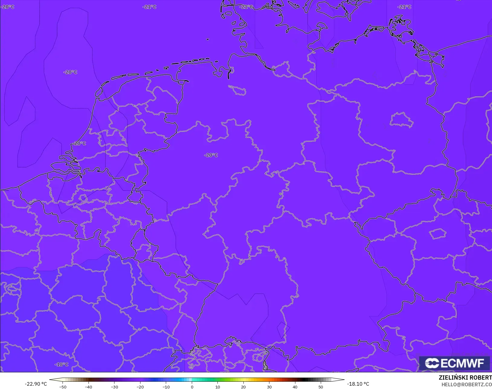 ECMWF IFS 0.25° modelo - Alemania, Temperatura a 500 hPa