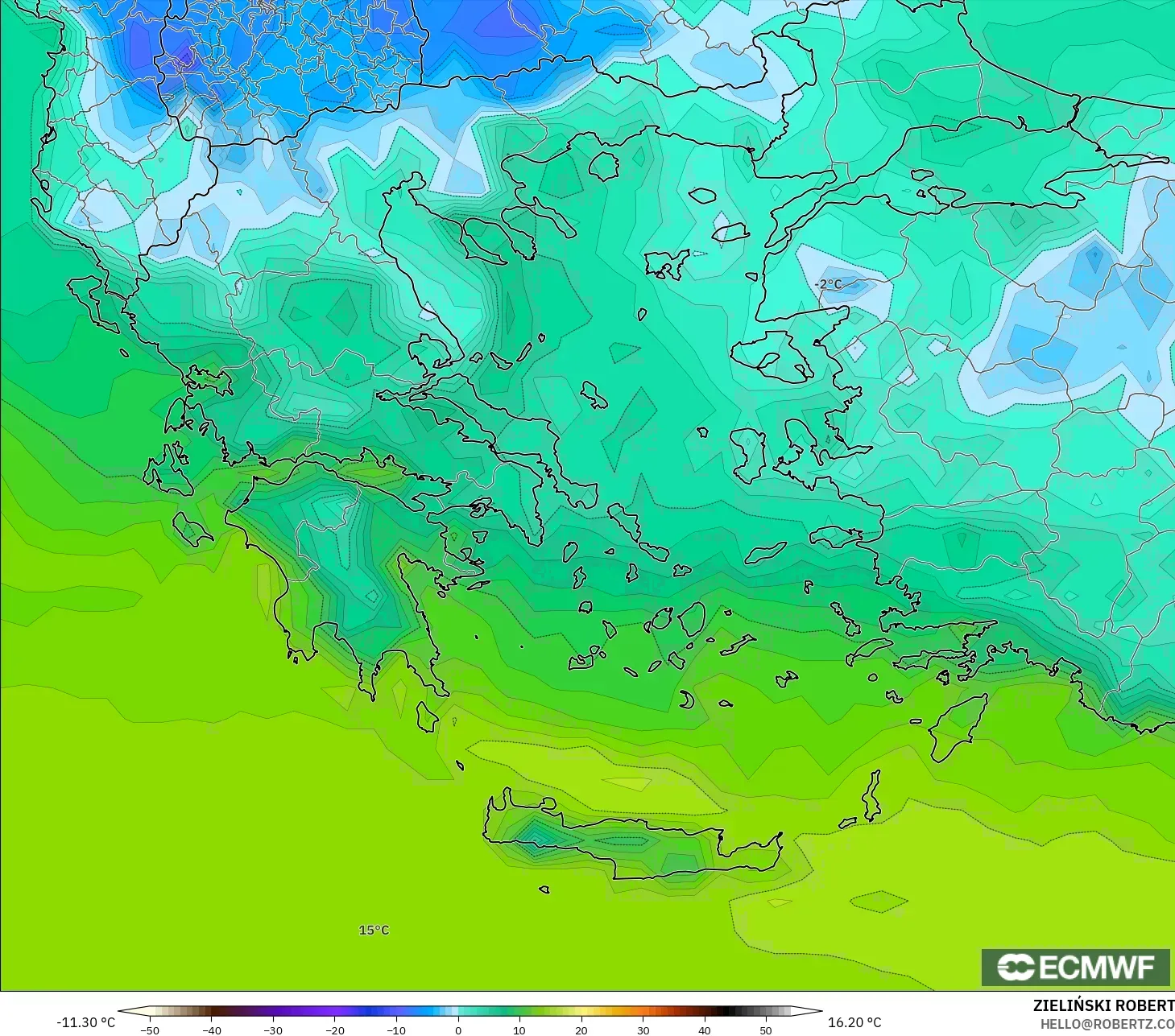ECMWF IFS 0.25° modelo - Grecia, Punto de rocío a 2 m