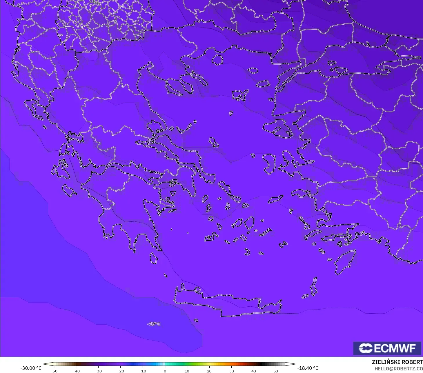 ECMWF IFS 0.25° modelo - Grecia, Temperatura a 500 hPa