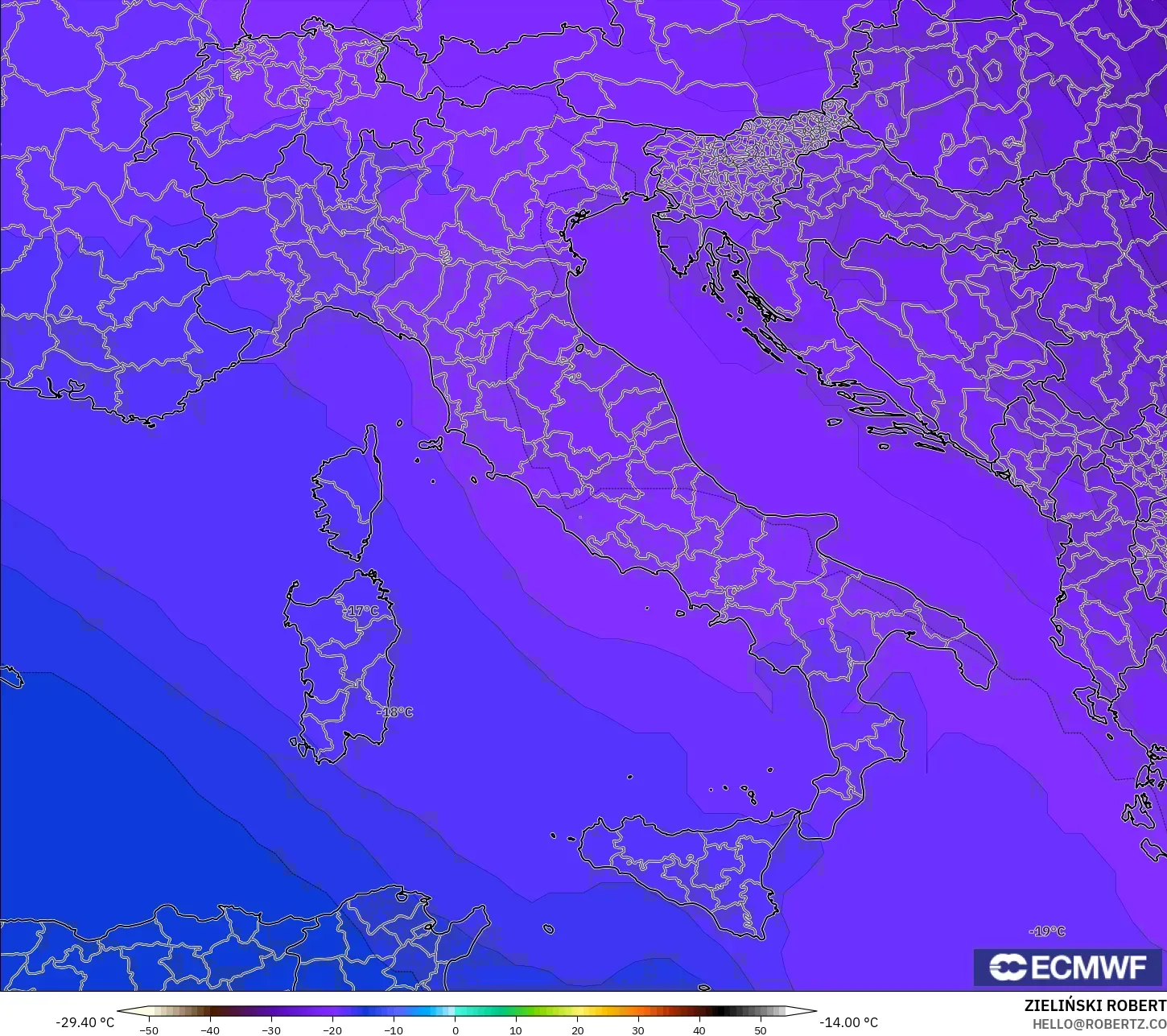 ECMWF IFS 0.25° modelo - Italia, Temperatura a 500 hPa