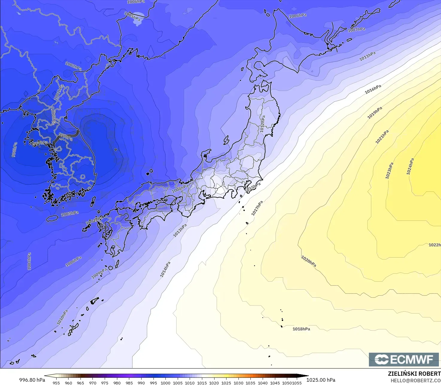 ECMWF IFS 0.25° modelo - Japón, Presión