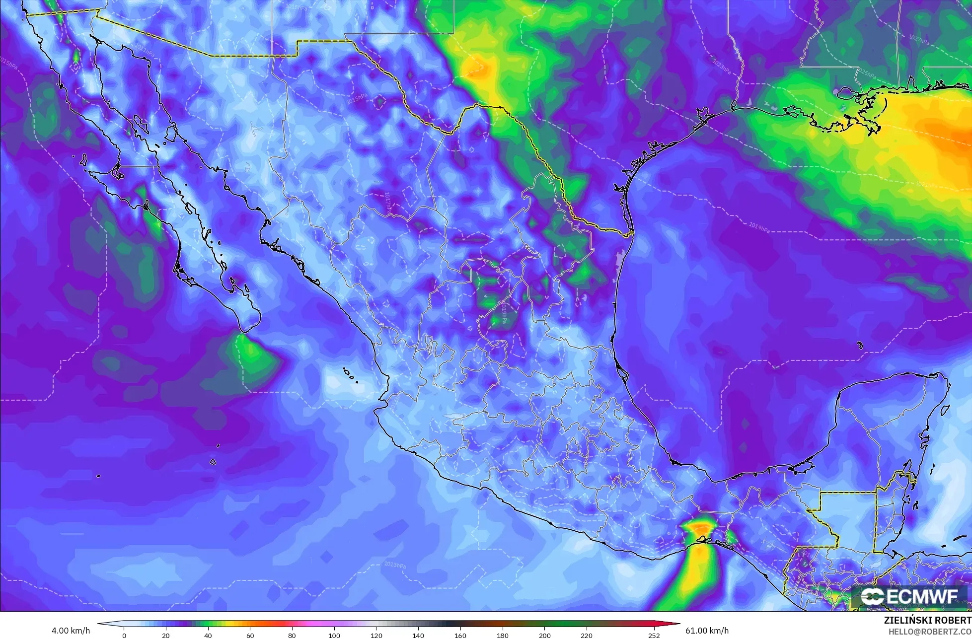ECMWF IFS 0.25° modelo - México, Ráfagas de viento