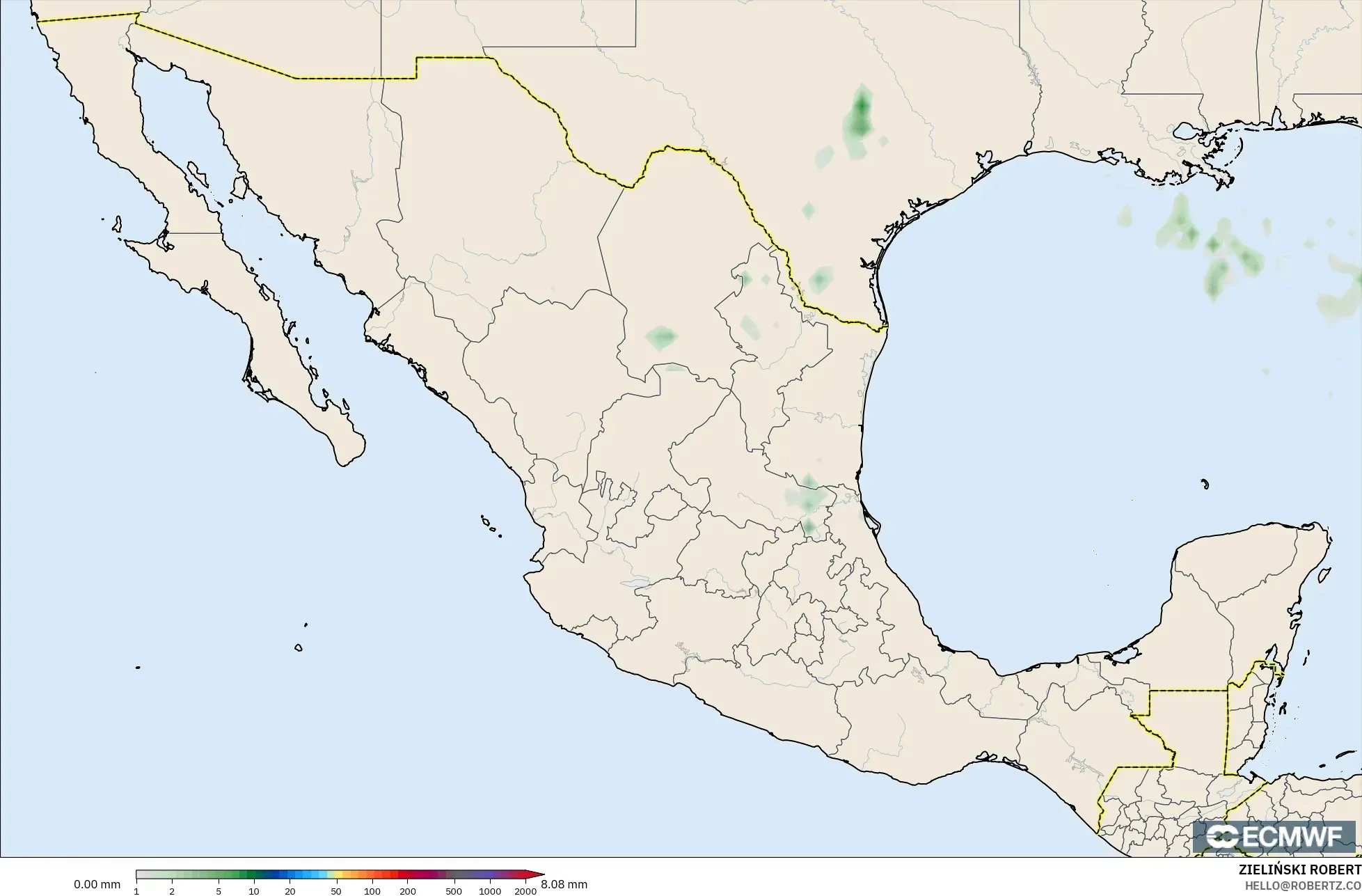 ECMWF IFS 0.25° modelo - México, Acumulación de precipitación