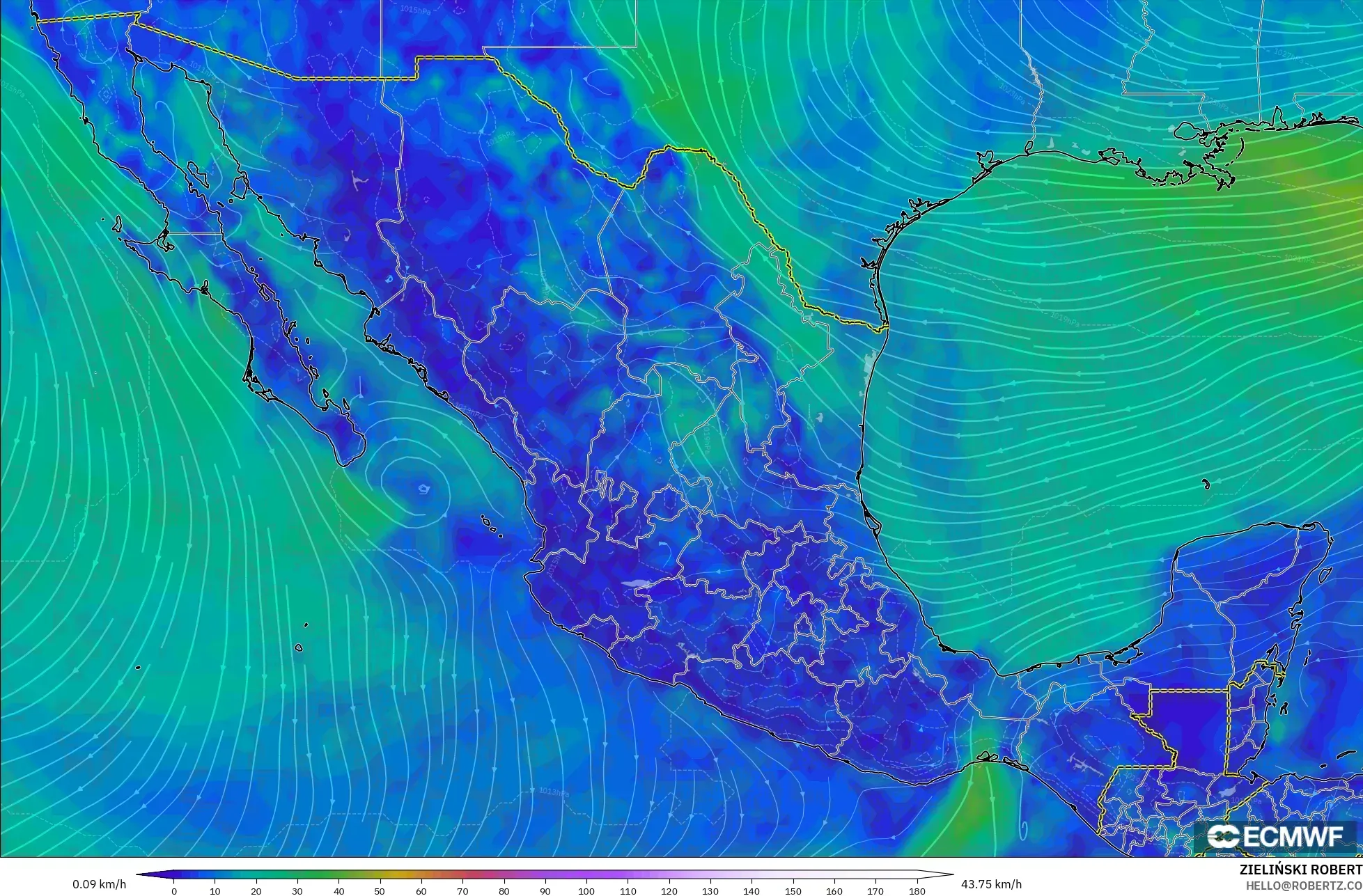 ECMWF IFS 0.25° modelo - México, Viento a 10 m