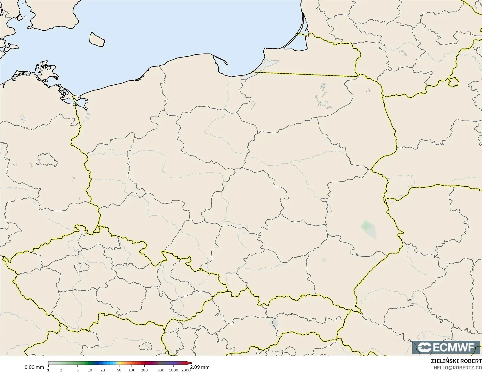 ECMWF IFS 0.25° modelo - Polonia, Acumulación de precipitación