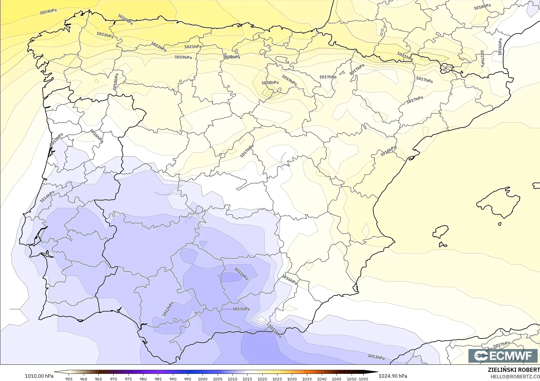 ECMWF IFS 0.25° modelo - España, Presión