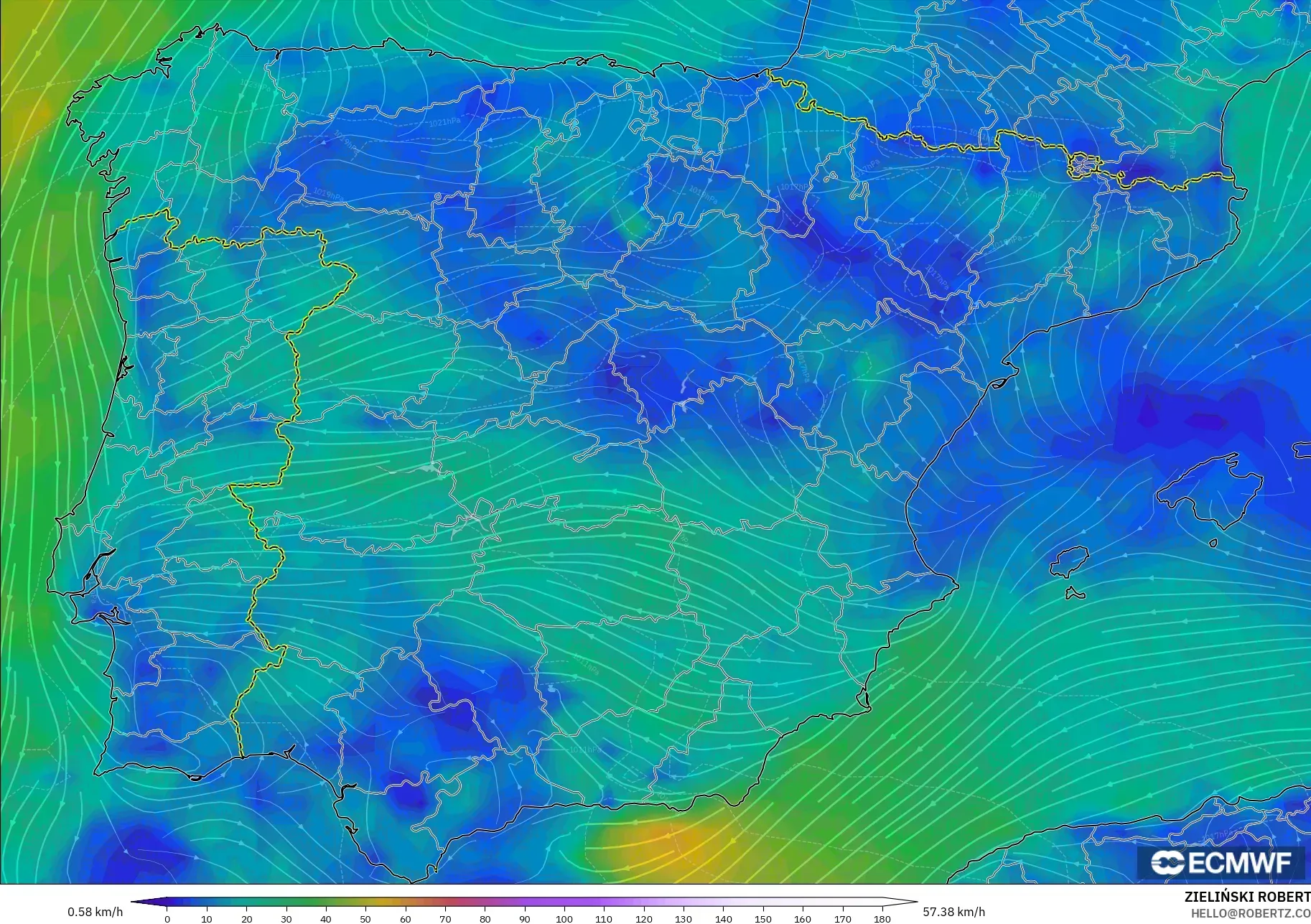 ECMWF IFS 0.25° modelo - España, Viento a 10 m