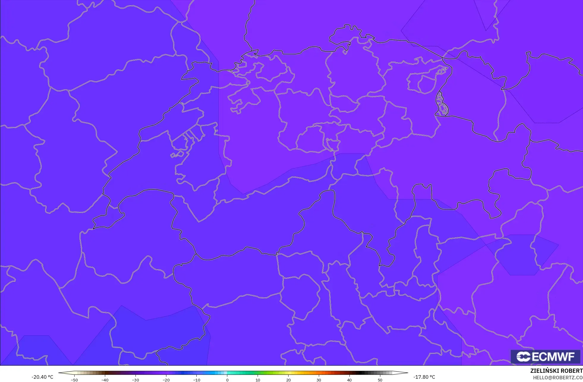 ECMWF IFS 0.25° modelo - Suiza, Temperatura a 500 hPa