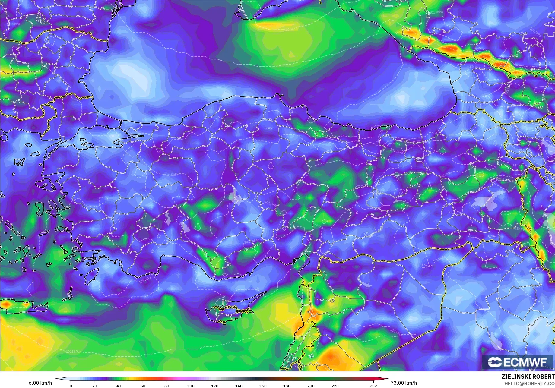 ECMWF IFS 0.25° modelo - Turquía, Ráfagas de viento