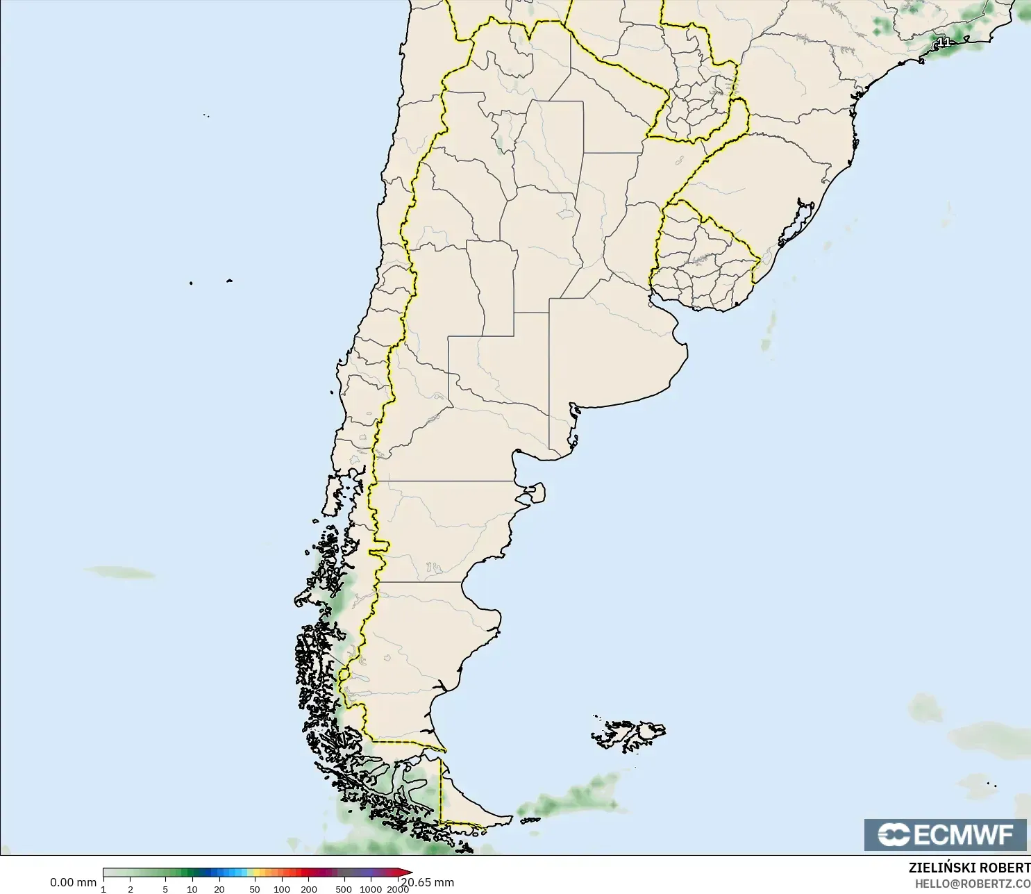 ECMWF IFS 0.25° modelo - Argentina, Acumulación de precipitación