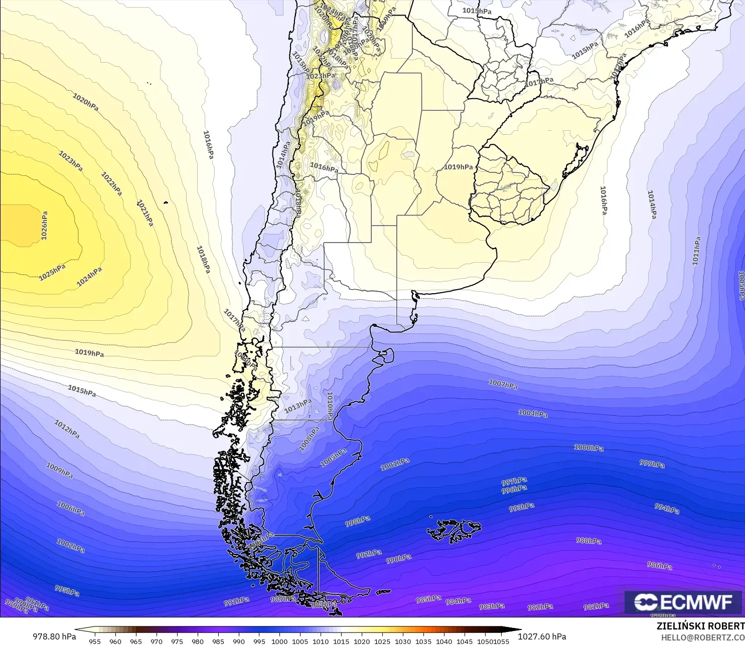 ECMWF IFS 0.25° modelo - Argentina, Presión