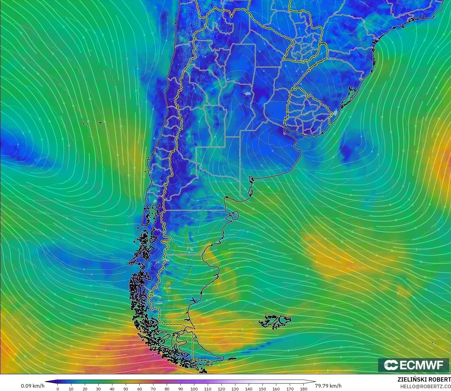 ECMWF IFS 0.25° modelo - Argentina, Viento a 10 m