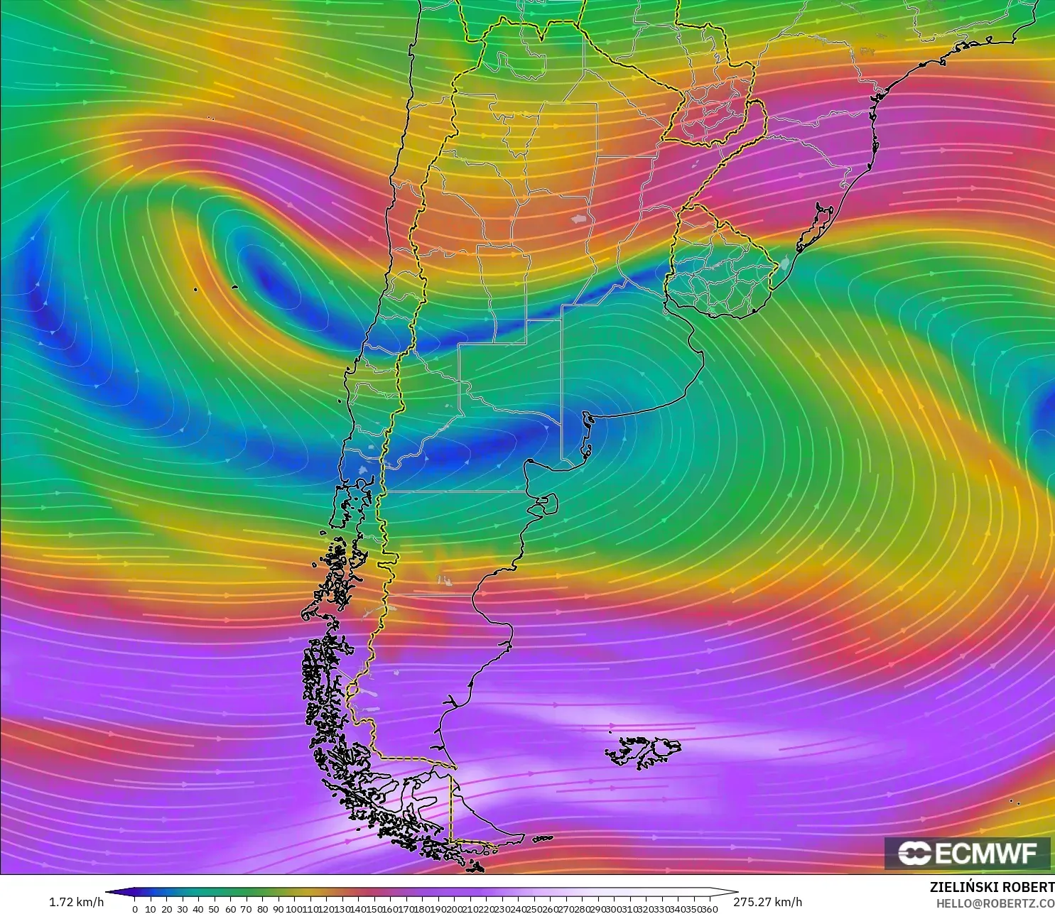 ECMWF IFS 0.25° modelo - Argentina, Viento a 300 hPa (corriente en chorro)