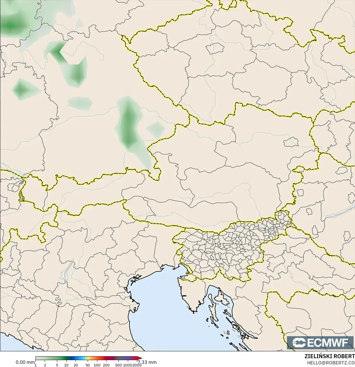 ECMWF IFS 0.25° modelo - Austria, Acumulación de precipitación
