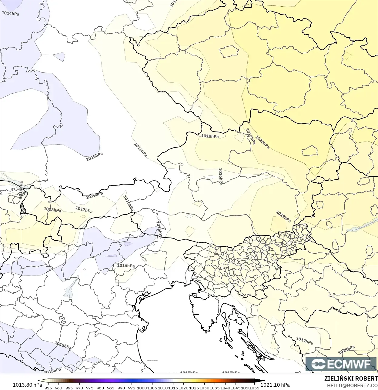 ECMWF IFS 0.25° modelo - Austria, Presión