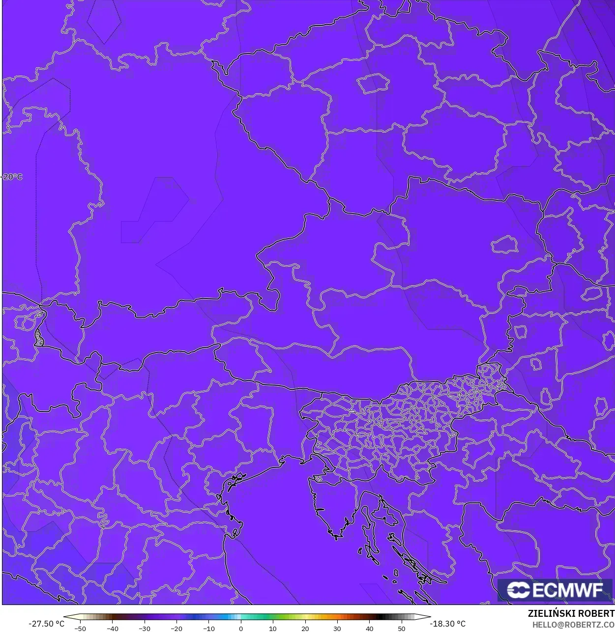 ECMWF IFS 0.25° modelo - Austria, Temperatura a 500 hPa