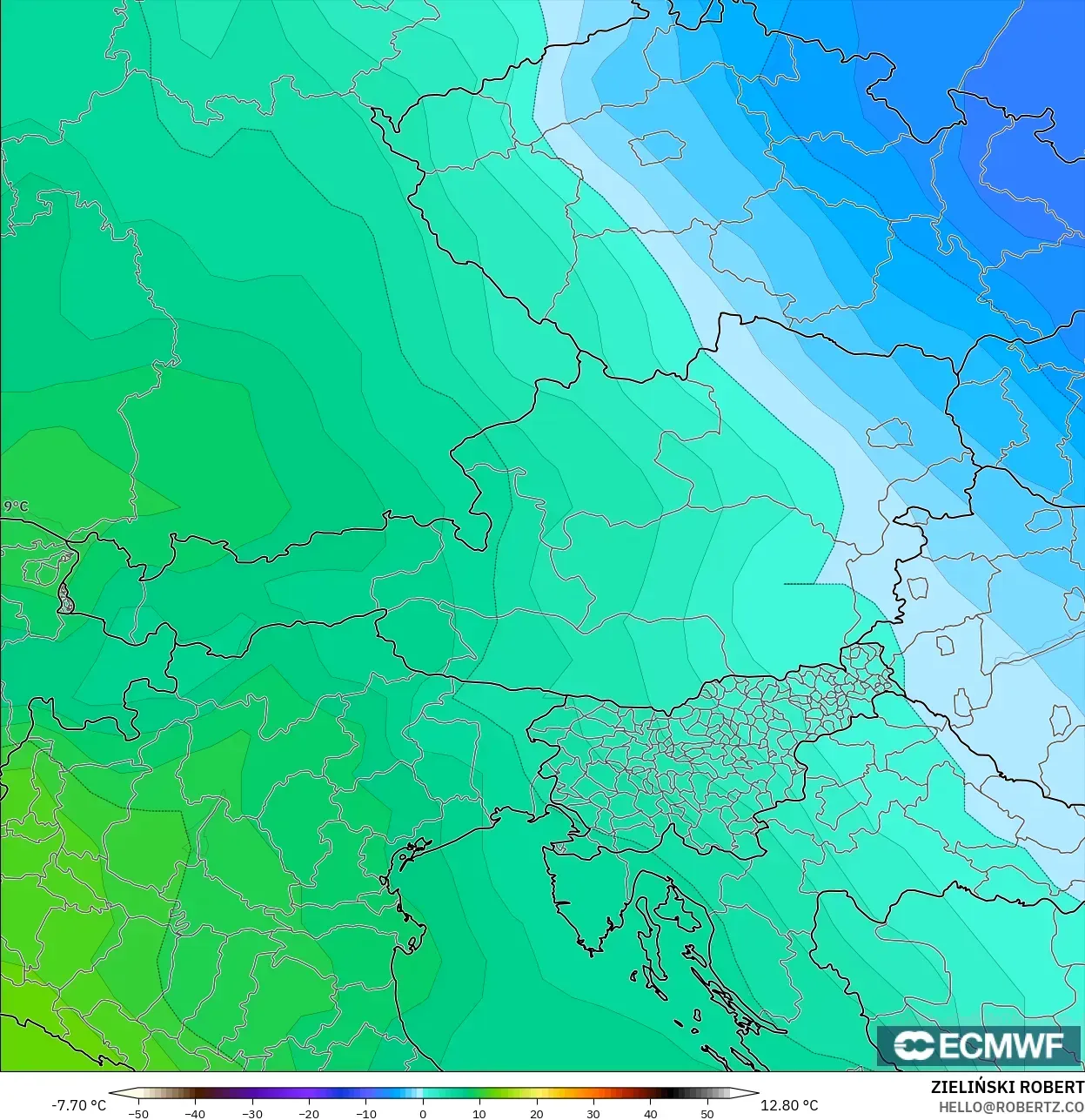 ECMWF IFS 0.25° modelo - Austria, Temperatura a 850 hPa