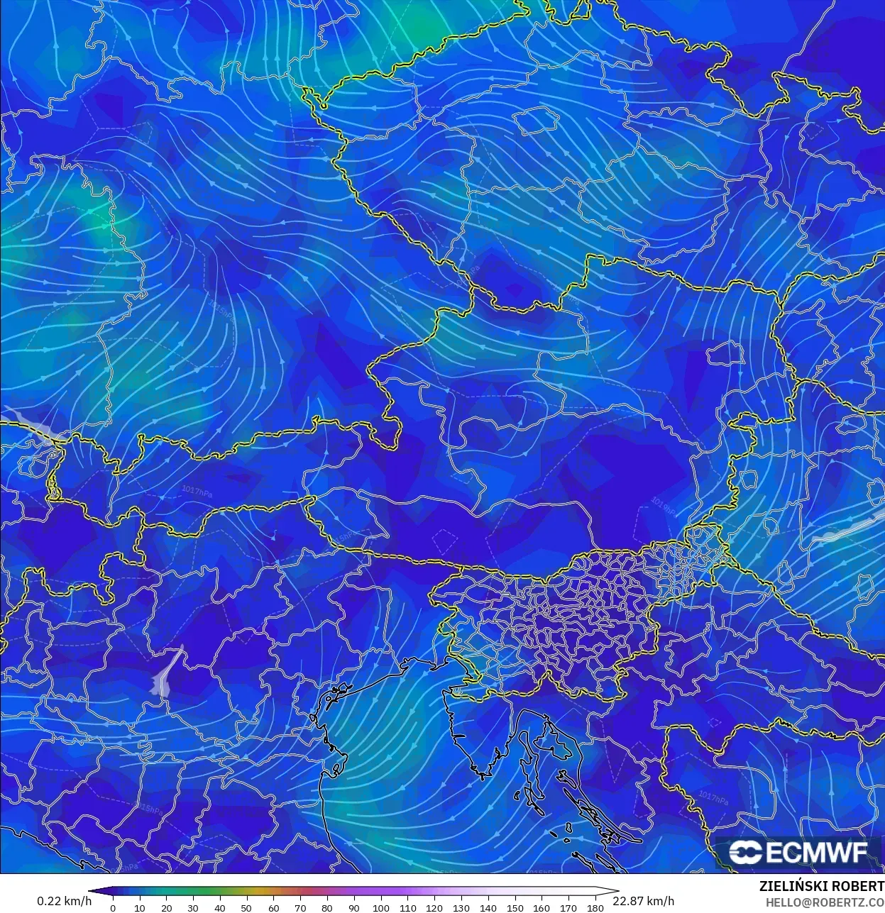 ECMWF IFS 0.25° modelo - Austria, Viento a 10 m
