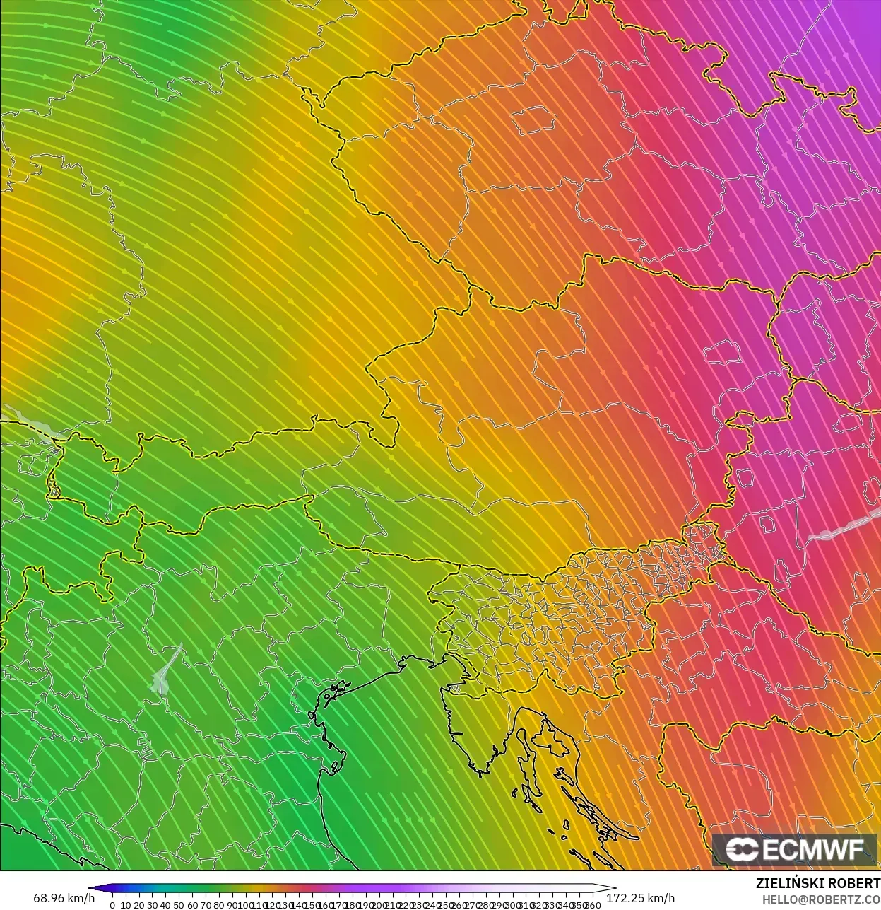 ECMWF IFS 0.25° modelo - Austria, Viento a 300 hPa (corriente en chorro)
