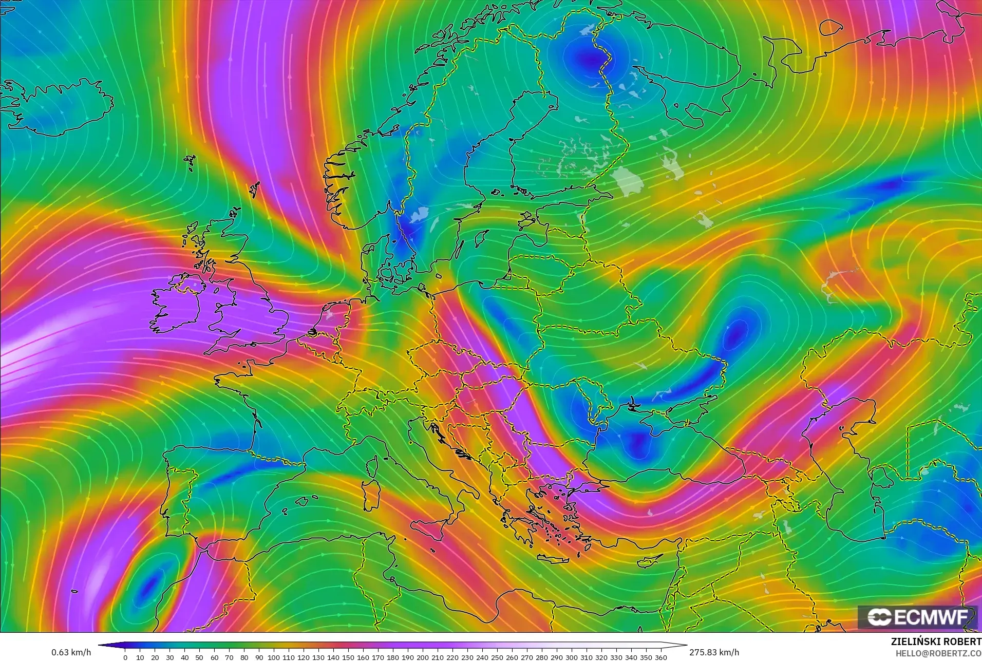 ECMWF IFS 0.25° modelo - Europa, Viento a 300 hPa (corriente en chorro)