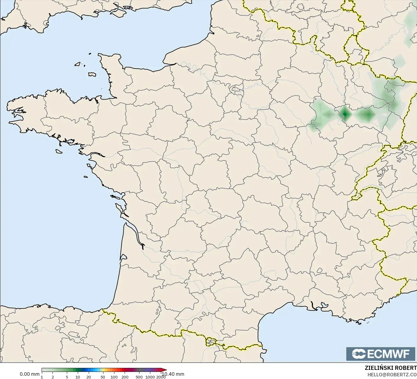 ECMWF IFS 0.25° modelo - Francia, Acumulación de precipitación