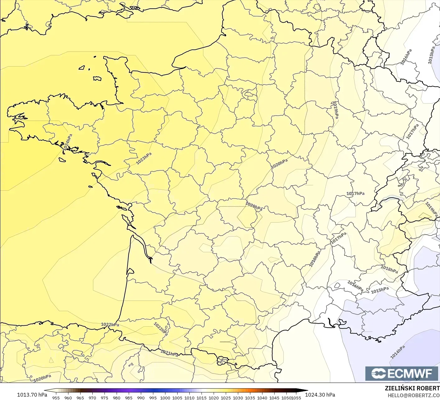 ECMWF IFS 0.25° modelo - Francia, Presión