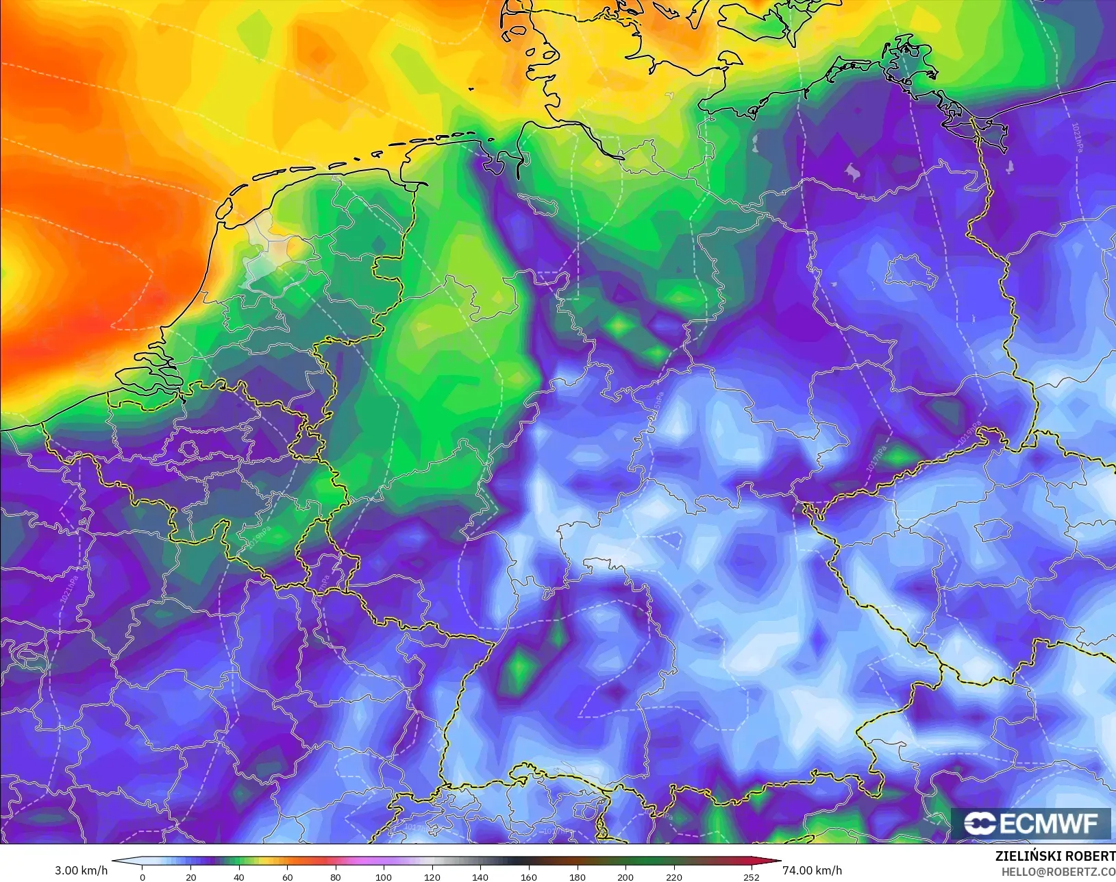 ECMWF IFS 0.25° modelo - Alemania, Ráfagas de viento