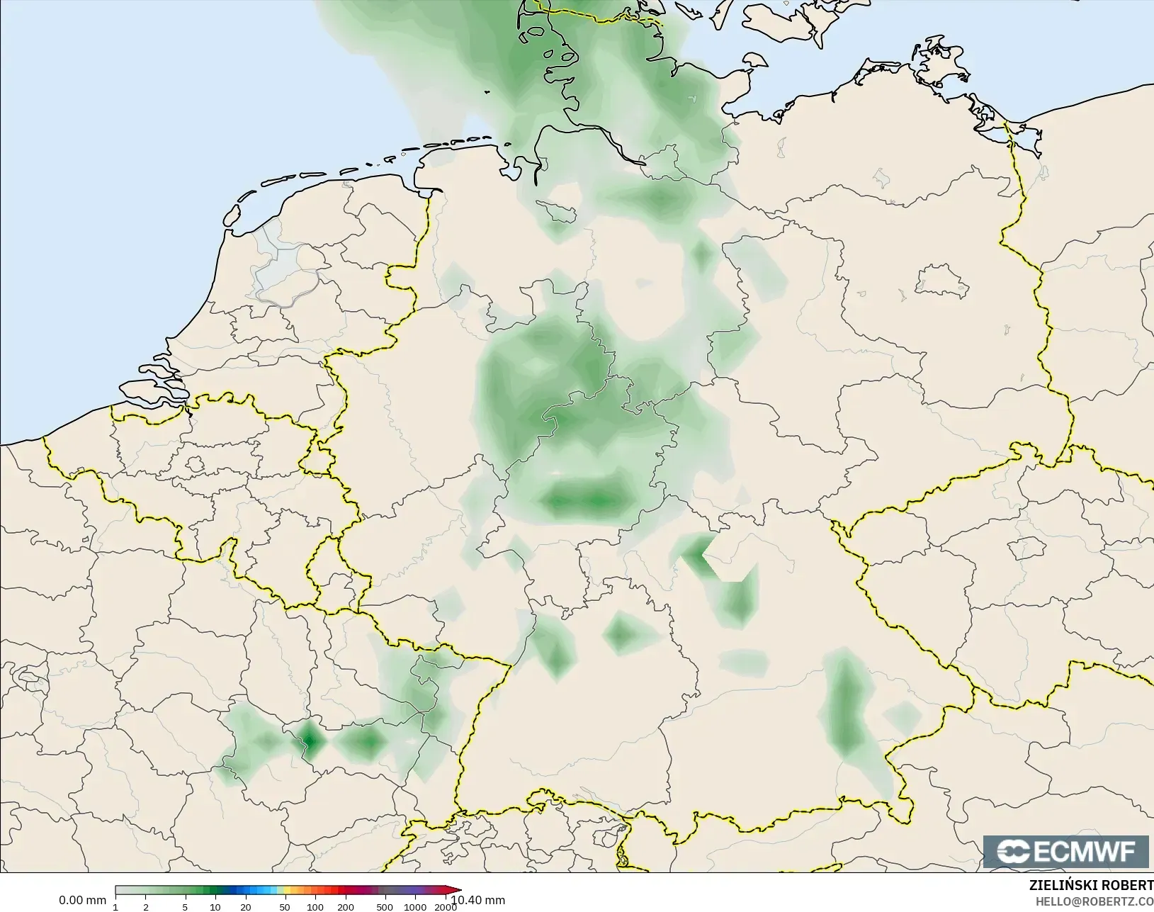 ECMWF IFS 0.25° modelo - Alemania, Acumulación de precipitación