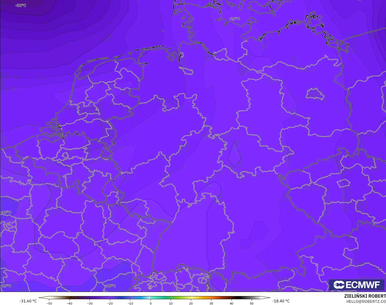 ECMWF IFS 0.25° modelo - Alemania, Temperatura a 500 hPa