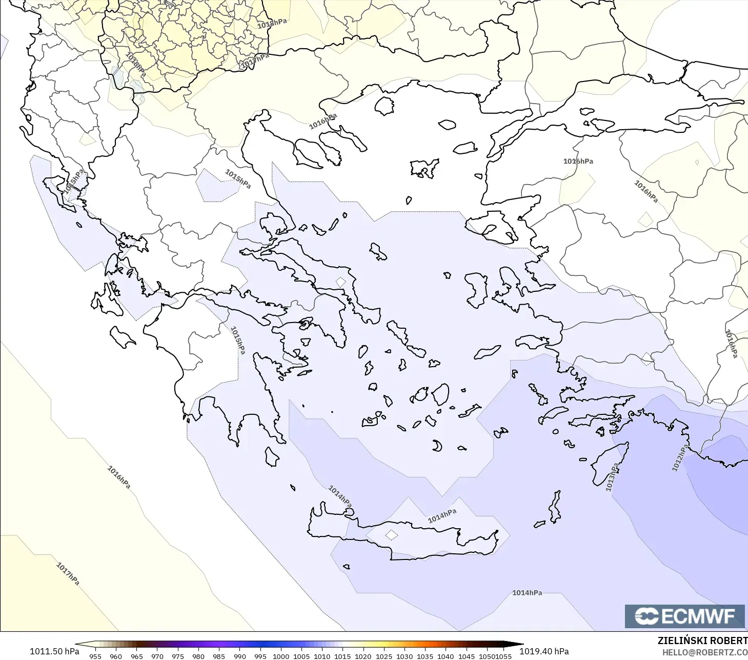 ECMWF IFS 0.25° modelo - Grecia, Presión