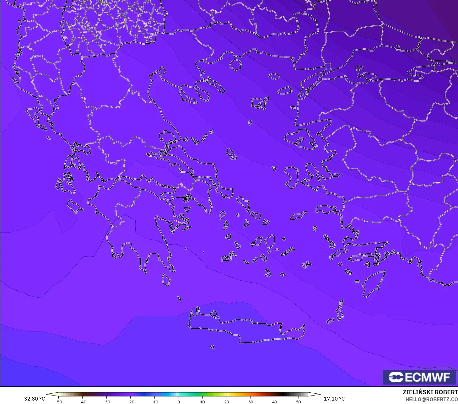ECMWF IFS 0.25° modelo - Grecia, Temperatura a 500 hPa