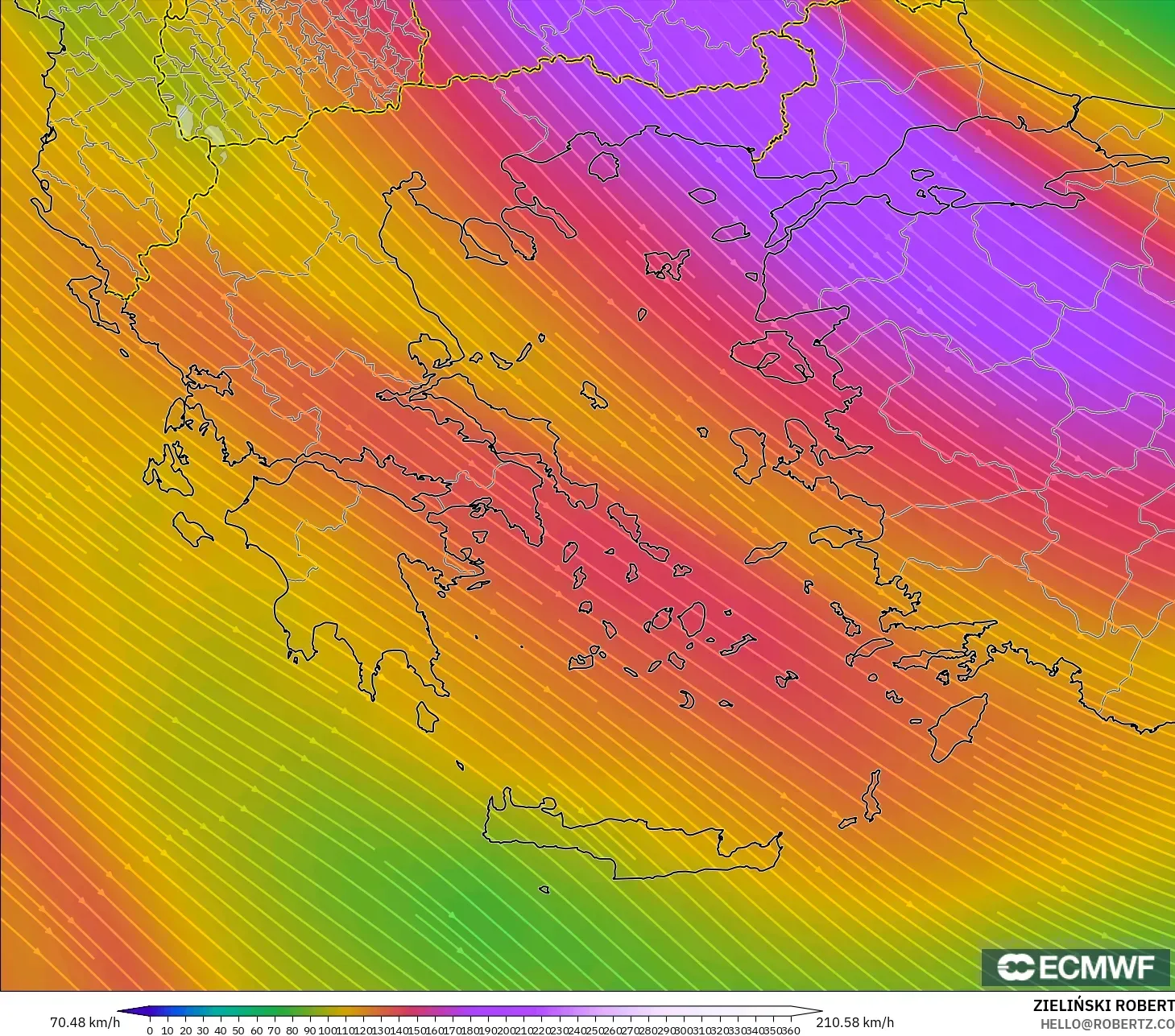 ECMWF IFS 0.25° modelo - Grecia, Viento a 300 hPa (corriente en chorro)