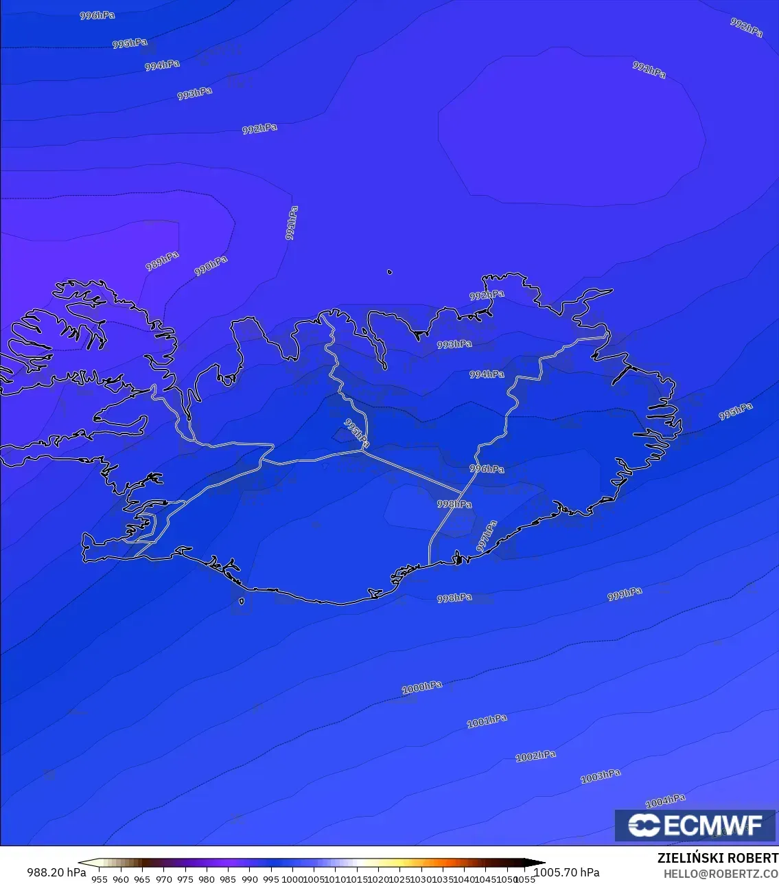 ECMWF IFS 0.25° modelo - Islandia, Presión