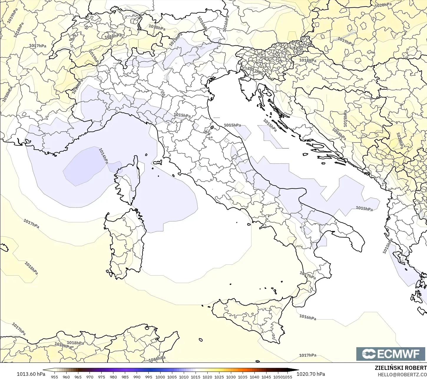 ECMWF IFS 0.25° modelo - Italia, Presión