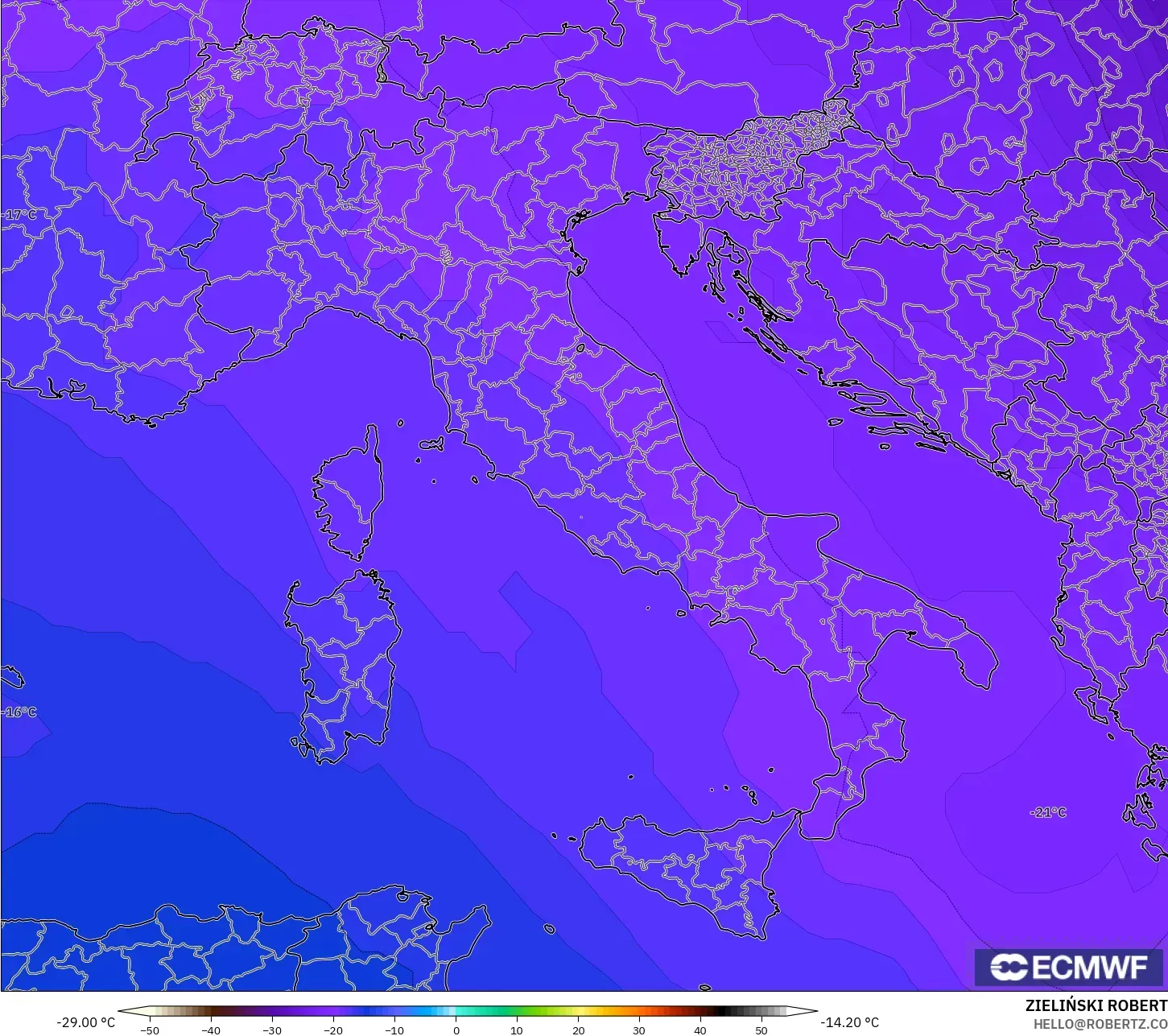 ECMWF IFS 0.25° modelo - Italia, Temperatura a 500 hPa